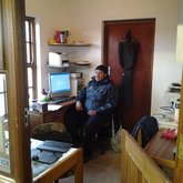 Allister with the books